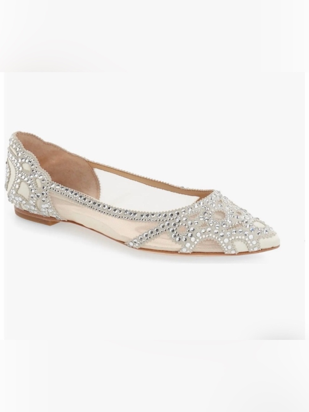 Badgley Mischka Ivory Crystal-Embellished Gigi Pointed Flat with Nude Lining